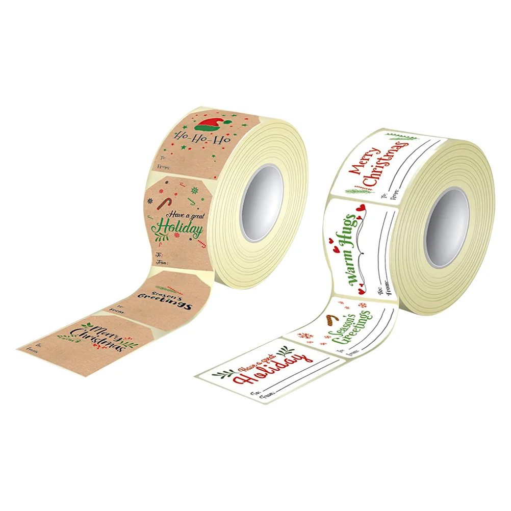 

2 Rolls Christmas Stickers Premium Adhesive Lovely Gift Packing Stickers for Cookies Candy Bags Xmas Party Favor Decoration