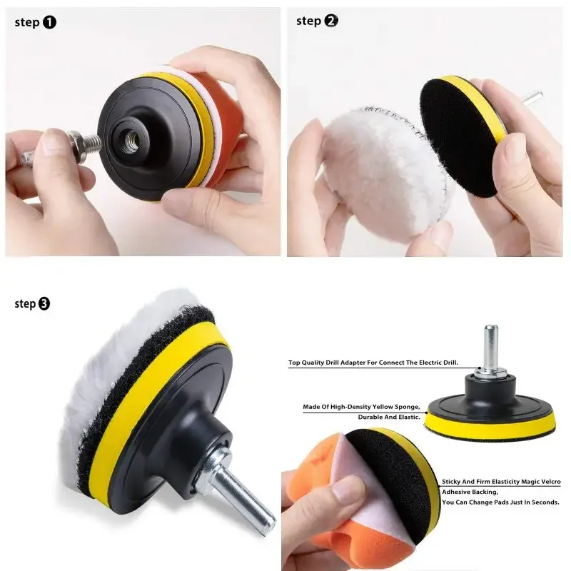 80/100/125/150/180mm Car Polishing Disc Self-Adhesive Buffing Waxing Sponge Wool Wheel Polishing Pad For Car Drill Adapter