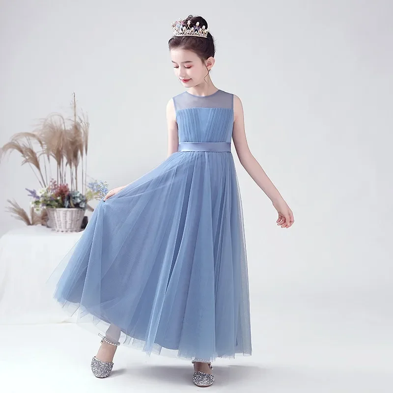 

Girls Blue Long Tulle Princess Dress ChildrenPageant Evening Wedding Formal Wear Birthday Party Gown for Kids Host Performance
