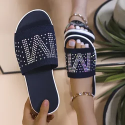 2022 Fashion Ladies Slippers Rhinestone Bling Wedge Shoes Women Mesh Soft Platform Non-slip Sandals Summer Beach Female Slides