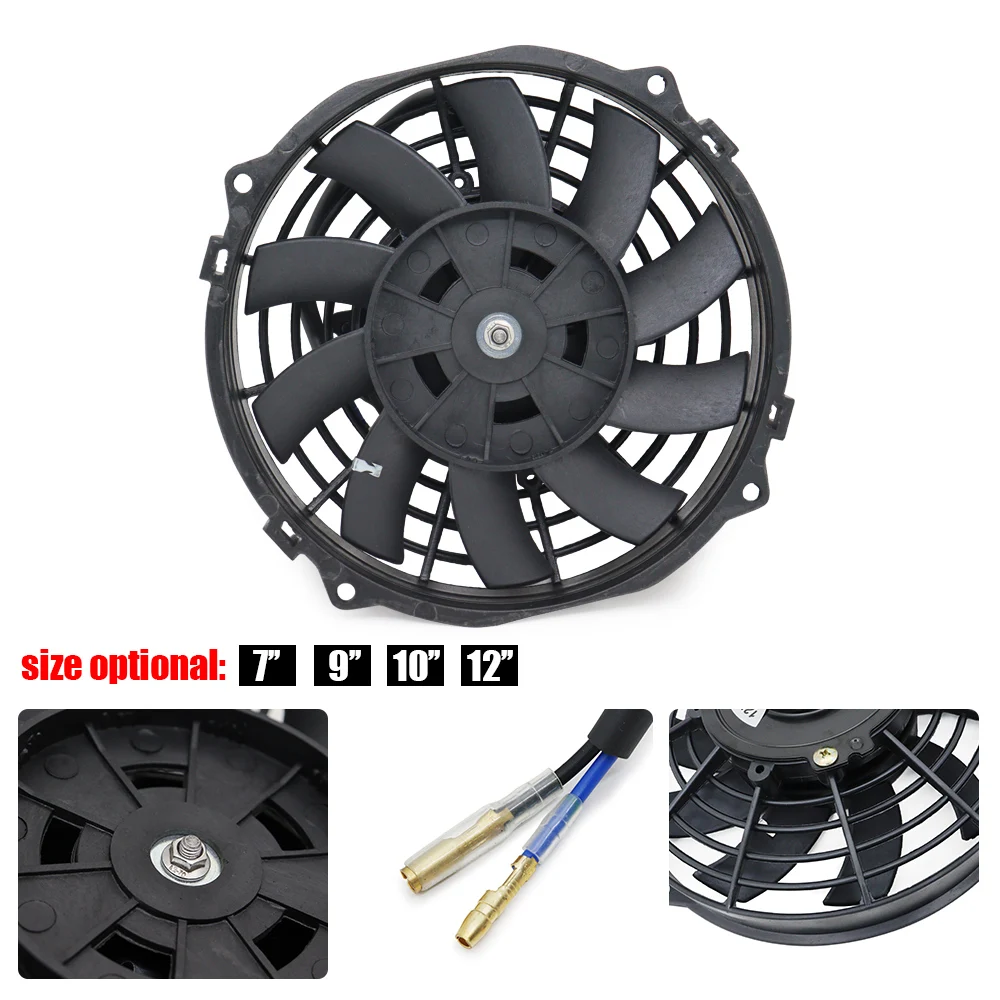 7 9 10 12 Inch Universal 12V 80W Slim Reversible Black Blade Electric Cooling Radiator Auto Fan Mounting Kit