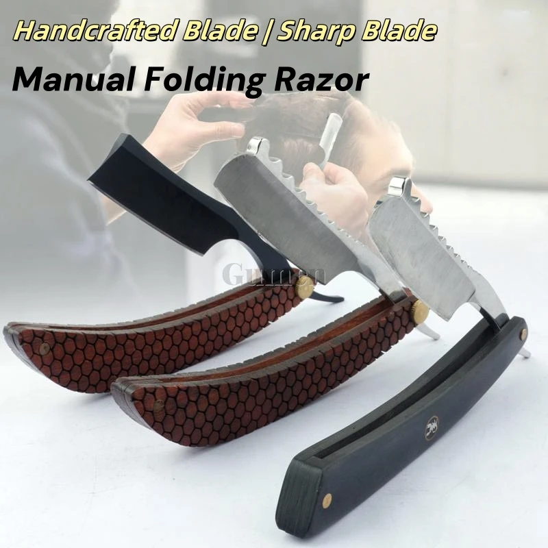 Men's 440C Stainless Steel Straight Edge Razor Pro Salon Eyebrow Beard Haircut Armpit Hair Shaver Ebony/Rosewood Wooden Handle