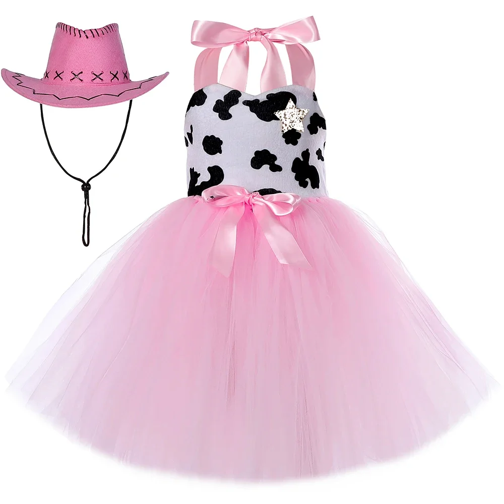 

Pink Cowgirl Jessie Costume for Girls Halloween Holiday Party Dresses Toy Woody Cow Cosplay Tutu Dress Kids Fancy Clothes Set