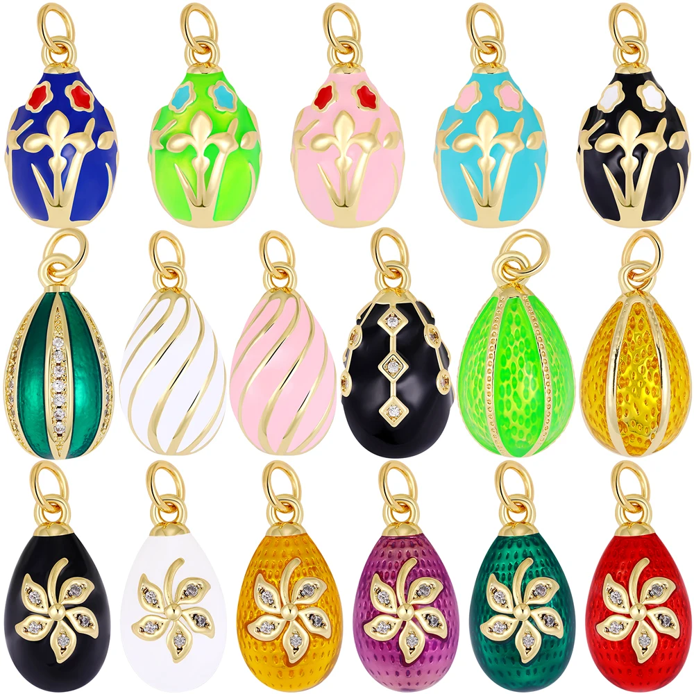 Juya 3Pcs/Lot 18K Gold Plated Handicraft Decoration Water Drop Enamel Flower Charms For DIY Women Fashion Pendant Jewelry Making