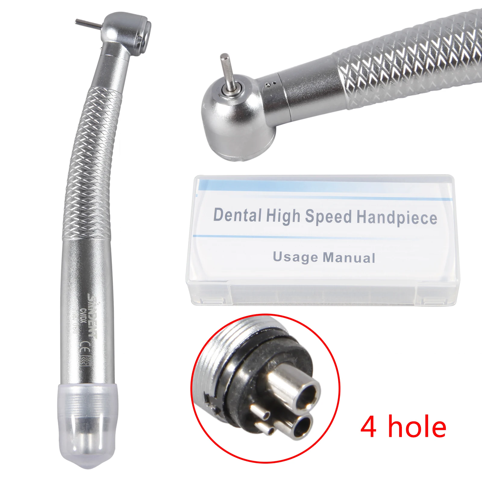 SANDENT Dental Large Head High Speed Push Button Ceramic Turbine Handpiece 4H fit Sinol DA4