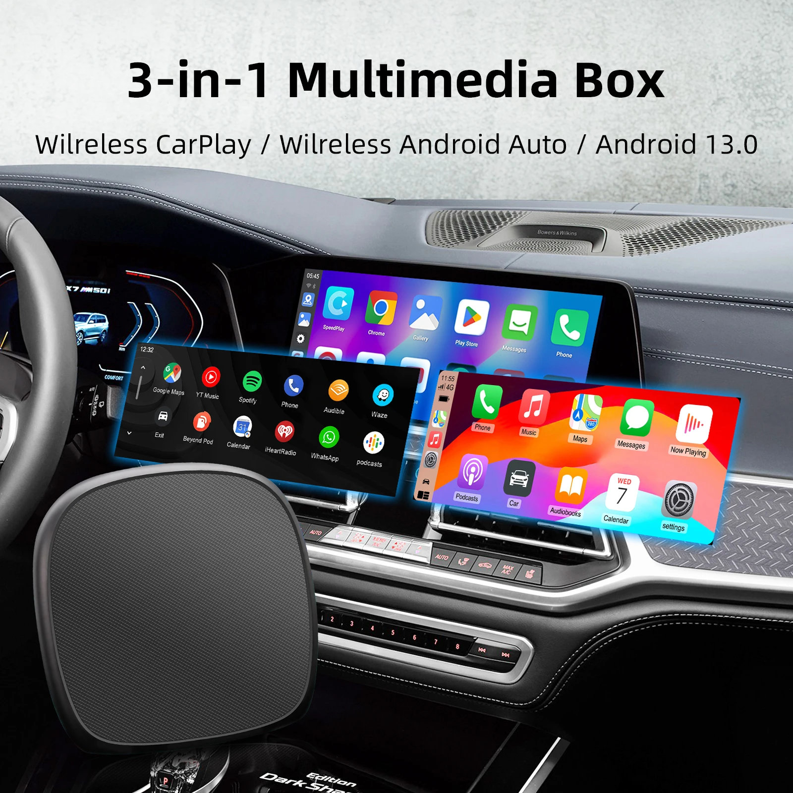 EzoneTronics CarPlay Android Ai Box Wired To Wireless CarPlay Android Octa-core 4G+64G 8G+128G Plug and Play Support HDMI Output
