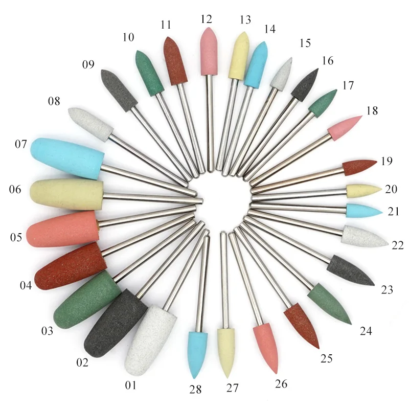 

28pcs Lab Silicone Rubber Polisher Burs 2.35mm HP Shank Grinding Head Resin Porcelain Crown Polishing Tool