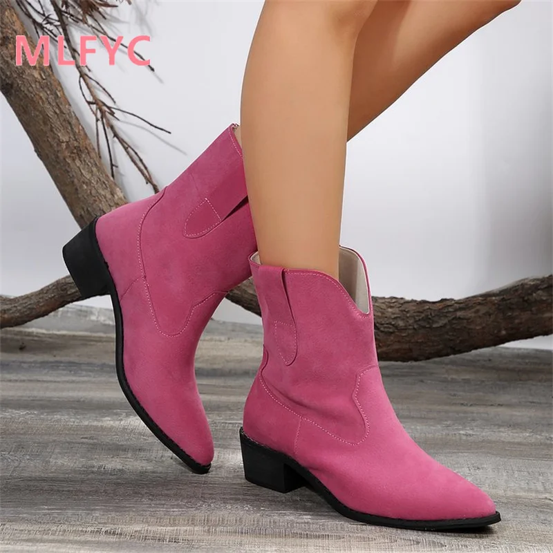 Thick Heel Short Boots Women\'s Autumn and Winter New Round Head Foreign Trade Fashion High Heel Boots in Europe and America