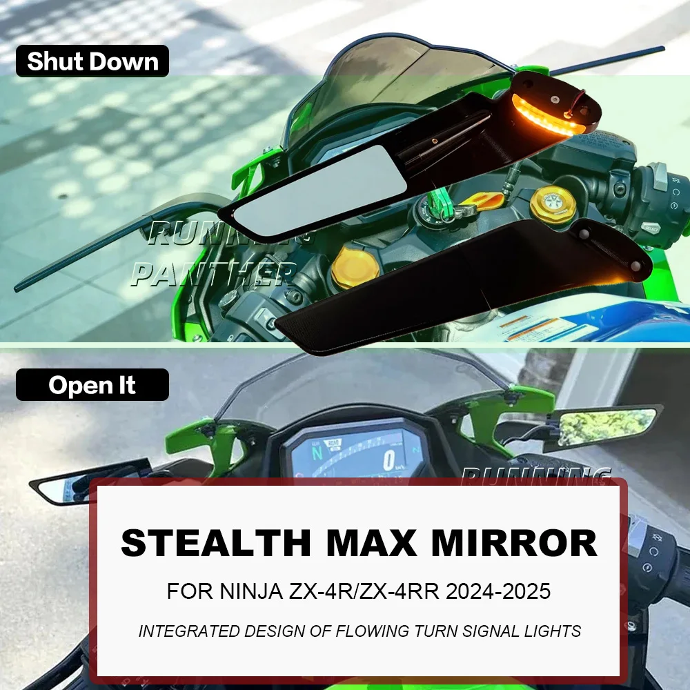 

For Kawasaki NINJA ZX4R ZX4RR ZX-4R ZX-4RR ZX 4R 4RR 2024 2025 LED Turn Signal Light Mirrors NEW Rear View Mirrors