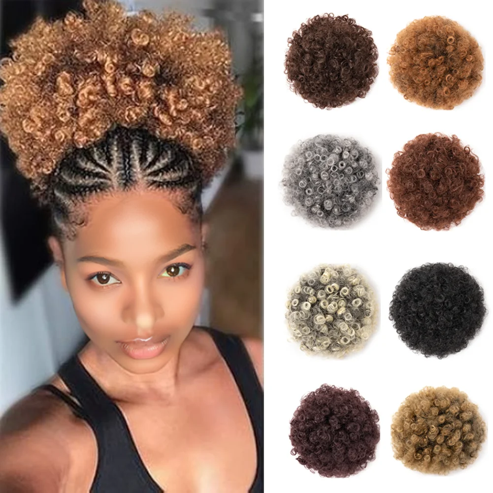 

Afro Puff Drawstring Ponytail Extension Short Afro Kinky Curly Hair Bun Ponytail Extension Synthetic Hair Pieces for Black Women