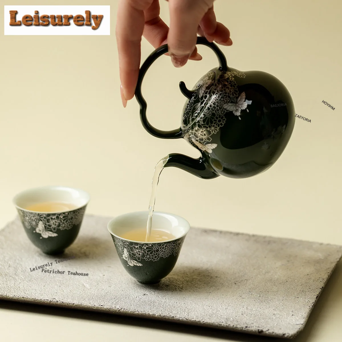 170ml Green Ripples Flow Butterfly Flower Teapot Traditional Tea Infuser Pot Tea Maker Kettle With Ball Hole Tableware Ornaments