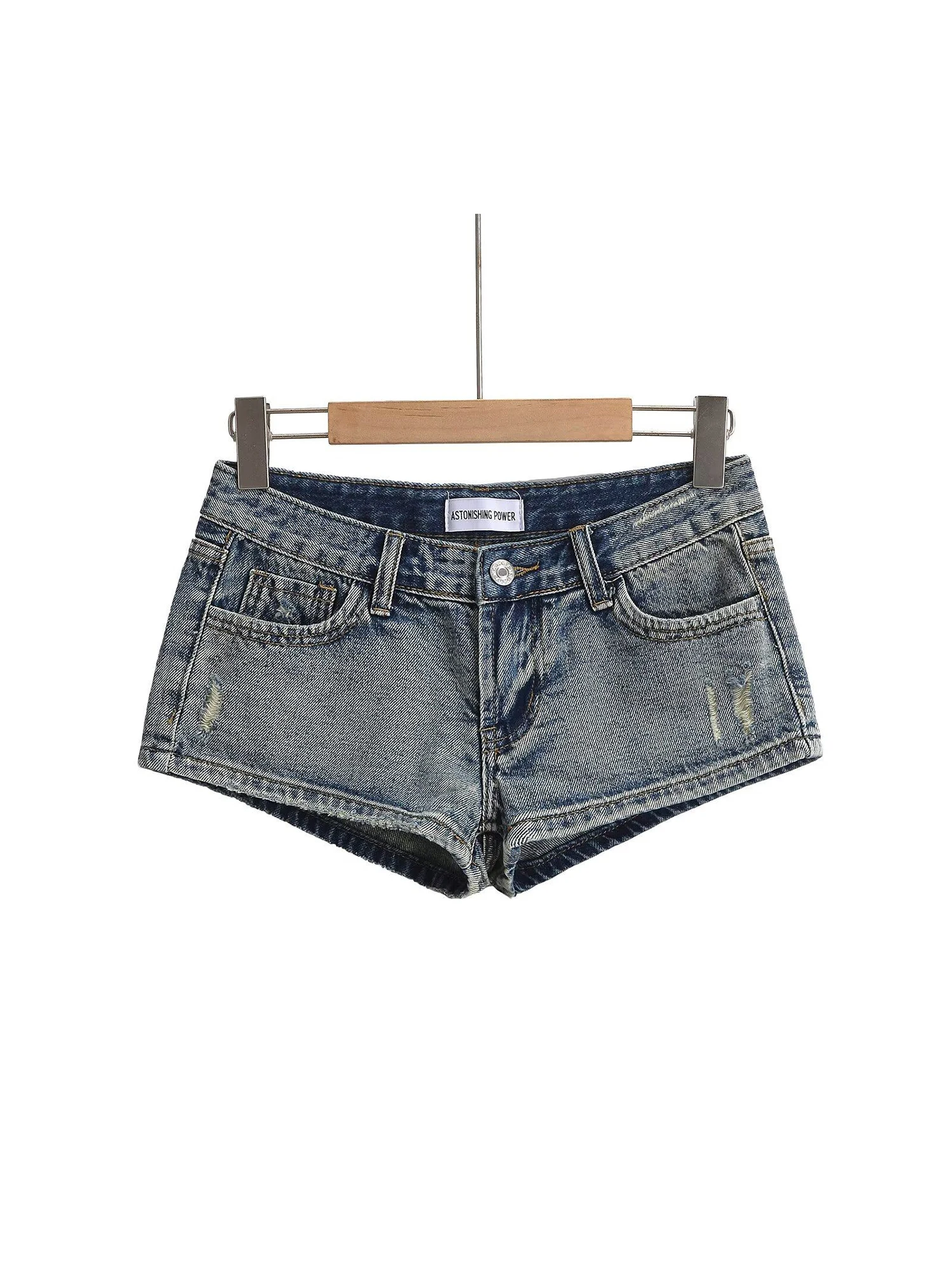 

Женские синие рваные джинсовые шорты в стиле винтаж 2000-х Y2K Гяру, с низкой посадкой, А-силуэт, микро-джинсы, модные ковбойские шорты, лето 2026