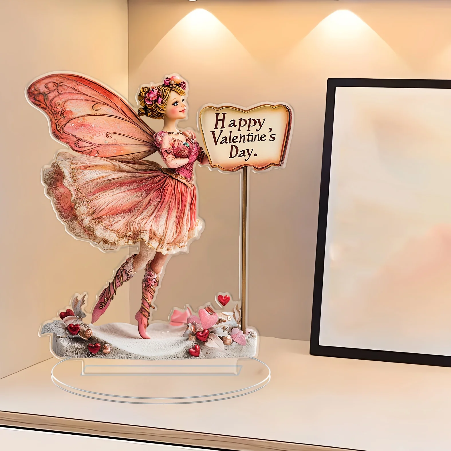 V-Day Sprite 2D Acrylic Statue Clear Cartoon Ornament Artistic Motif Desktop Accessory Household Kitchen Holiday Decor Gift