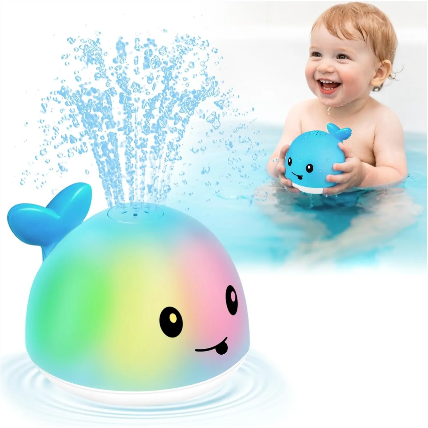 

Whale Bath Toy Sprinkler, Light Up Bath Toys for Kids Ages 1-3, Rechargeable Toddler Bathtub Fountain, Baby Pool Toys 6-12-18