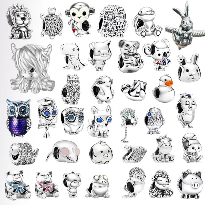 새로운 트렌디 팬더 머리 독수리 토끼 원숭이 동물 매력 구슬 맞는 원래 925 스털링 실버 팔찌 여성 쥬얼리 액세서리