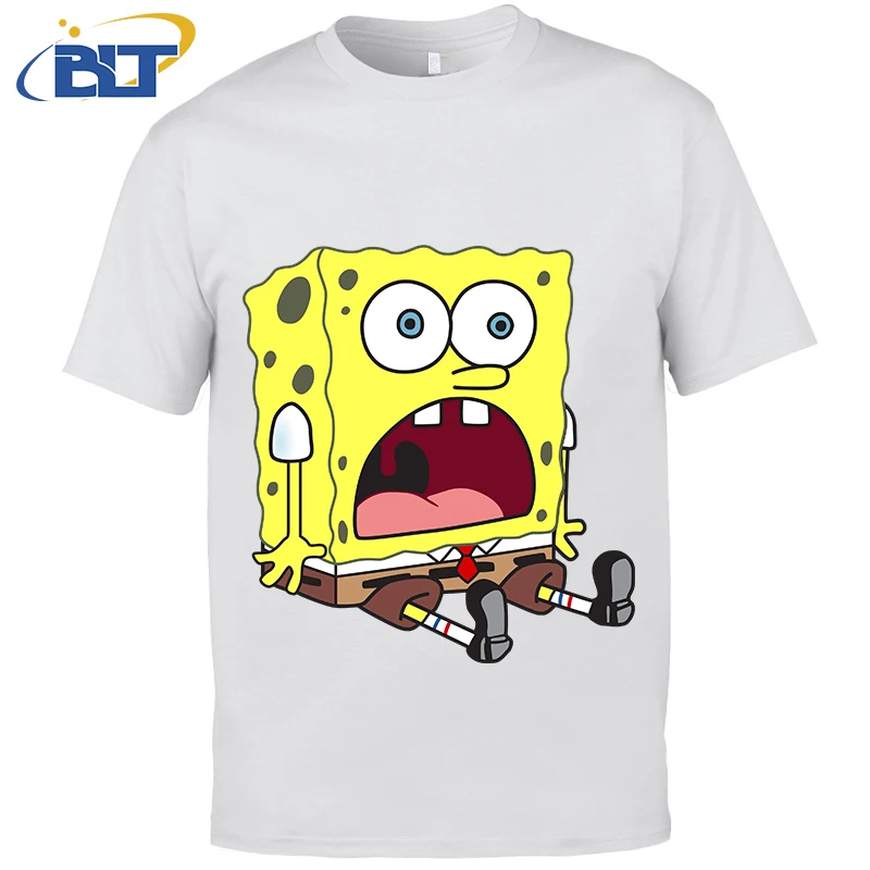 SpongeBob SquarePants Printed Men's T-shirt Casual Top White Cotton Short Sleeve