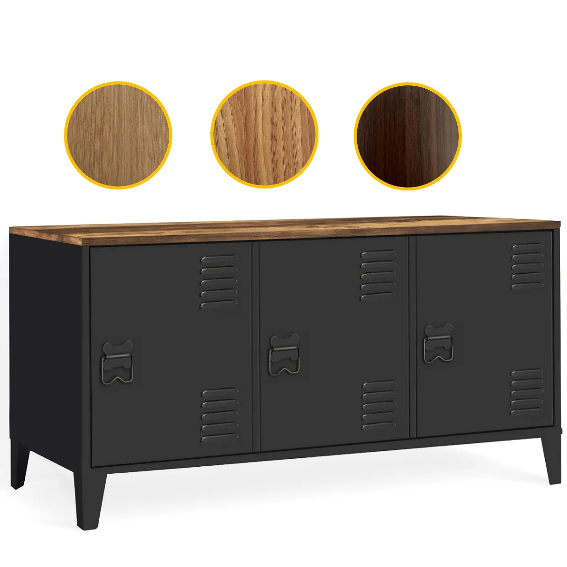 ！@Wholesale Modern Entry Living Room Floor Steel TV Stand with 3 Doors Storage Cabinet Black Customizable Color