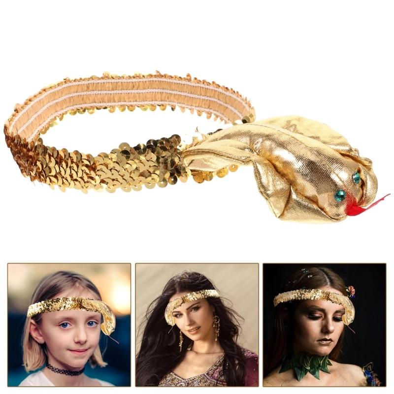 Pharaoh Egyptian Headband Hair Hoop Snake Shape Halloween Hair Holder Carnivals Party Headwear for Teenagers Adult