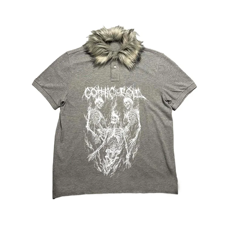 Moda de inverno Ins na nova tendência de High Street, pulôver de gola de pele retrô Harajuku, camiseta para mulheres, roupas góticas Y2k