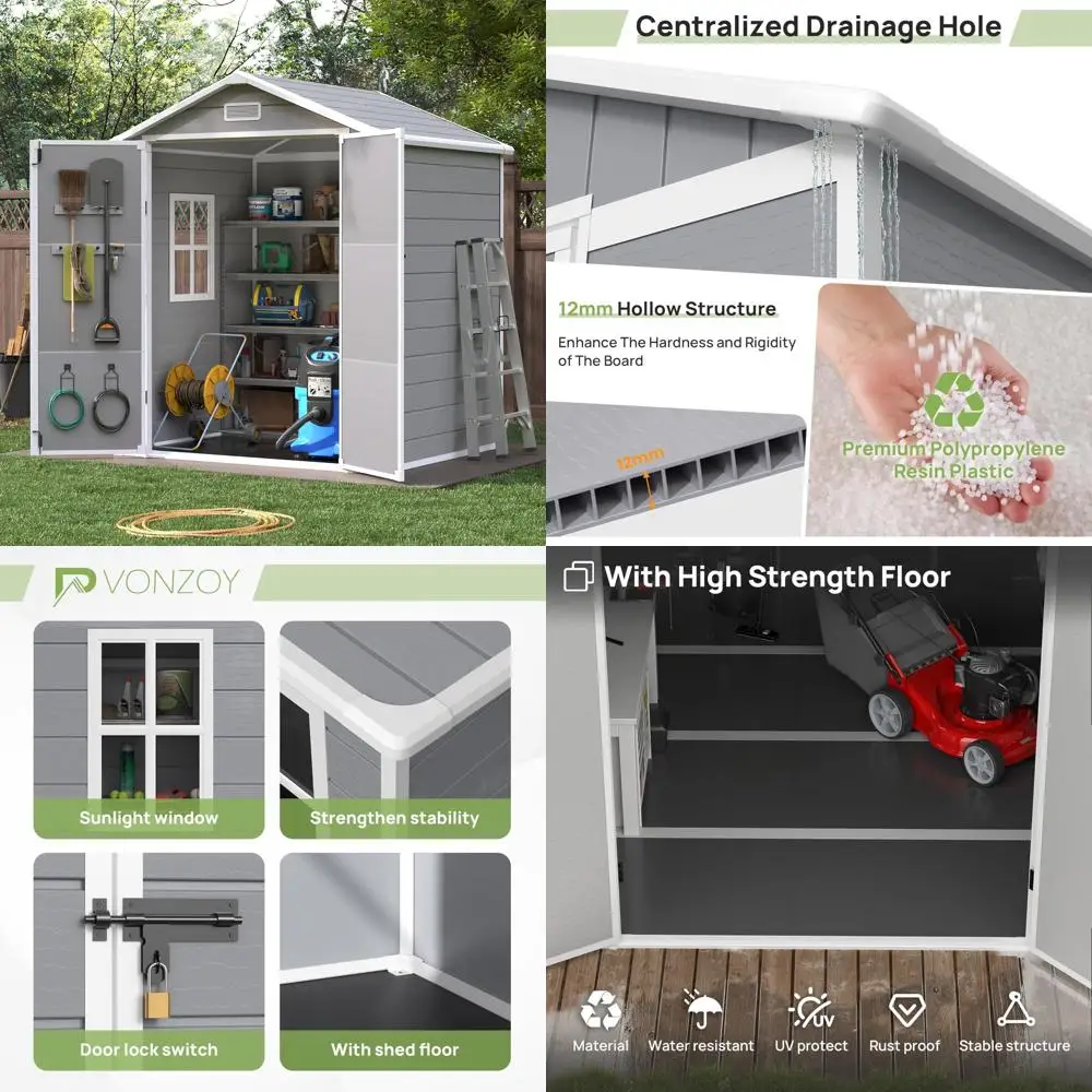 

Сарай для хранения на открытом воздухе из смолы 6x4,5 футов с запираемой дверью, окном и водонепроницаемым пластиком для садовых инструментов
