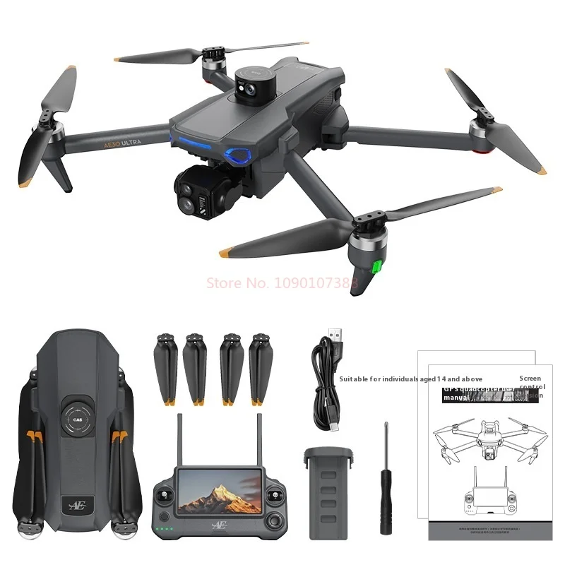 AE30 HD luchtfotografiedrohne, 3-assige gimbal, GPS, automatische terugkeer, RC Quadcopter voor video, 8K