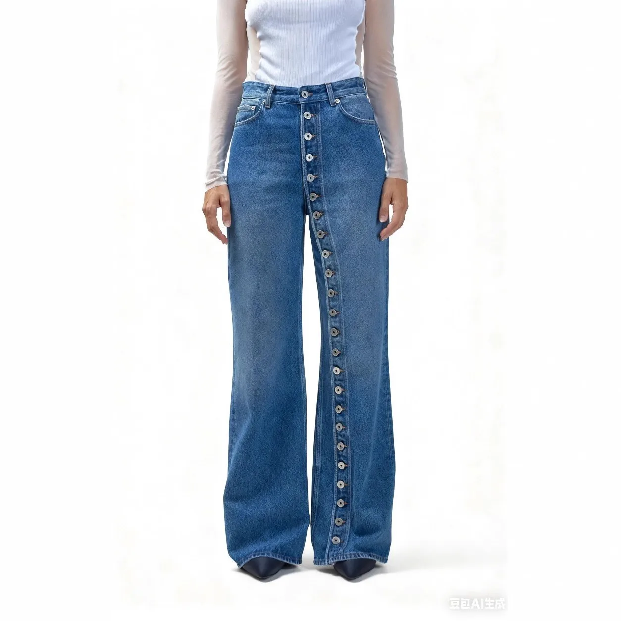 Button Front Straight Leg Jeans Mid Waist Workwear with Streetwear Button Closure Regular Thickness American Style Women Jeans