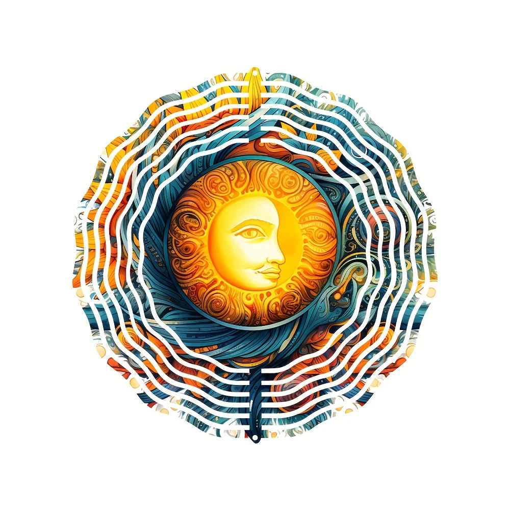 1pc of 3D Glowing Sun God Mandala Wind Spinner, a Metal Kinetic Art Piece  Halloween,  And Can Be Used Both Indoors