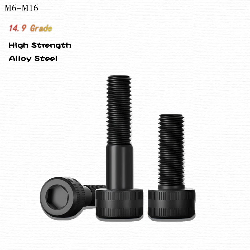 High Strength 14.9 Grade Alloy Steel Black Allen Hex Socket Screws, Extra Long Cup Head Cap Bolts for Industrial Use M6 M8