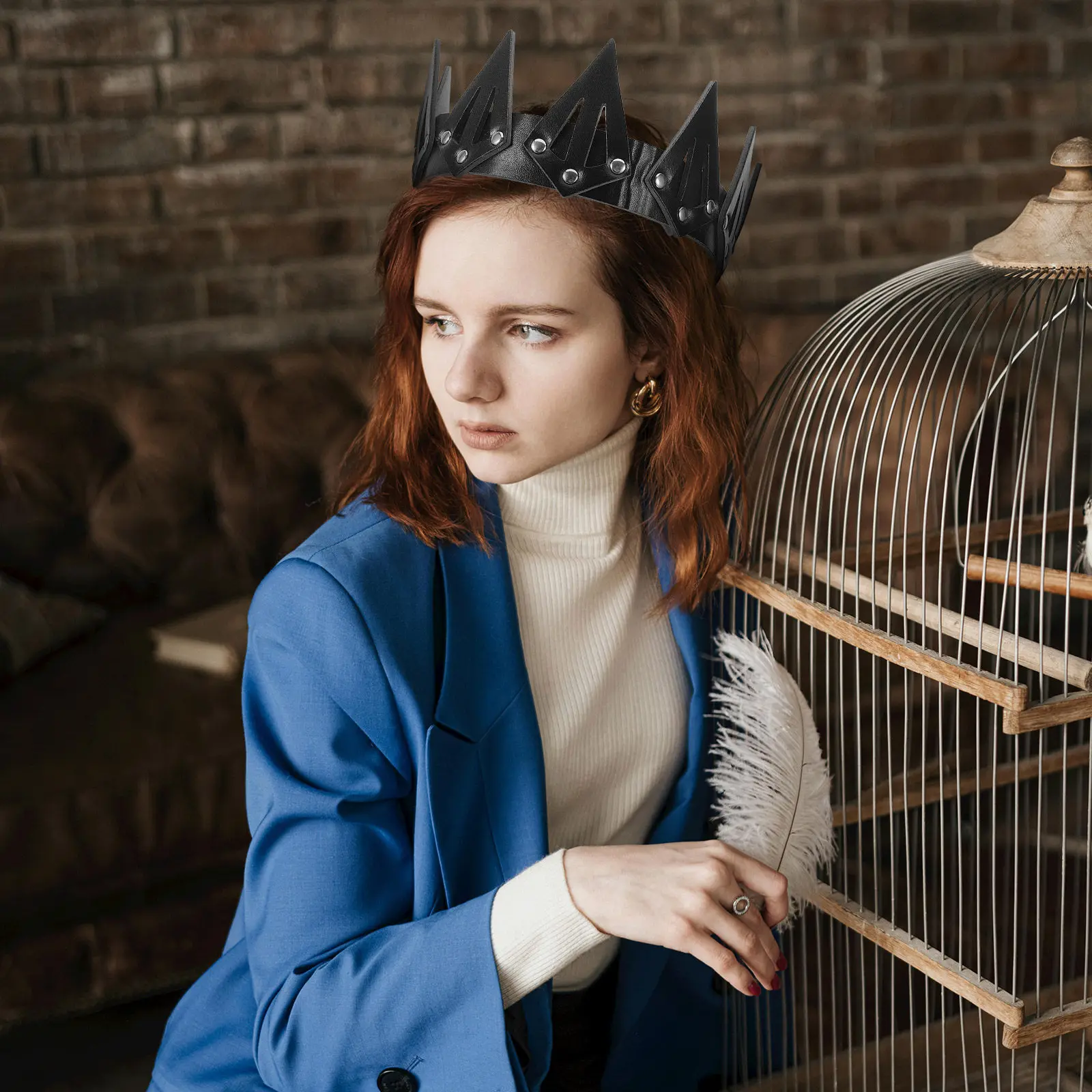 PU Cosplay Queen Crown Delicate Lightweight Headband for Halloween Party Prom Performance Pageant PU Cosplay Queen Crown