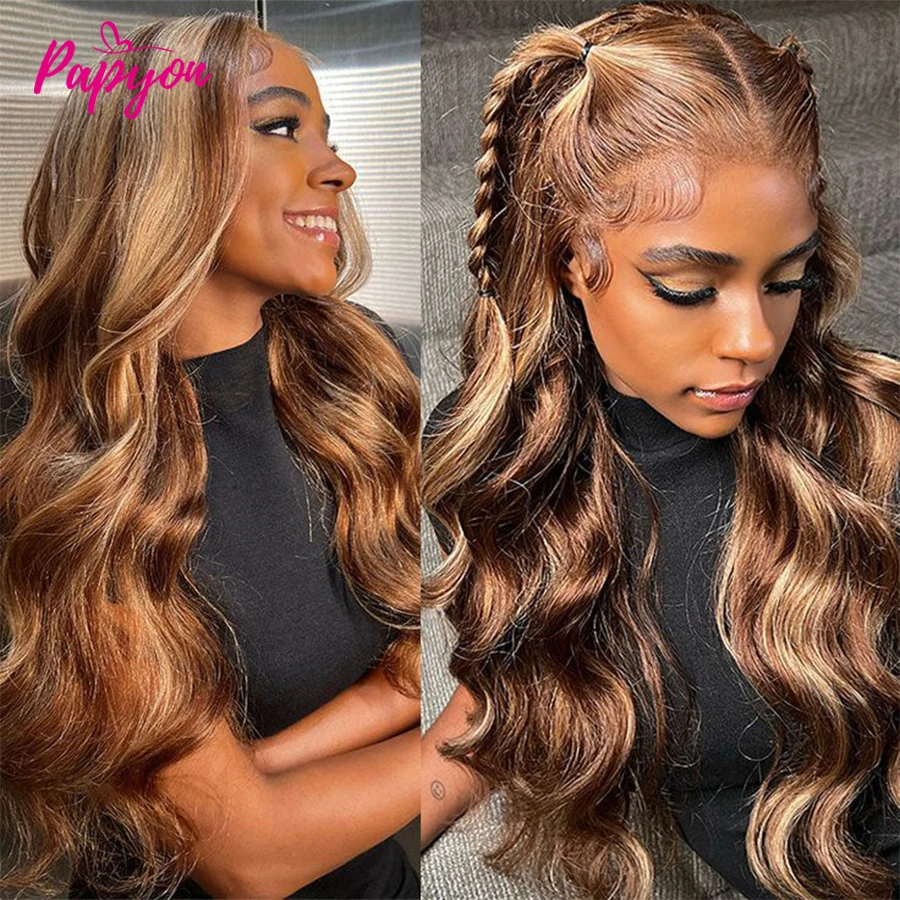 30 32 Inch P4/27 Highlight Colored Ombre Blonde Body Wave Wig Human Hair Brazilian 13x4 Transparent Lace Frontal Wig For Women