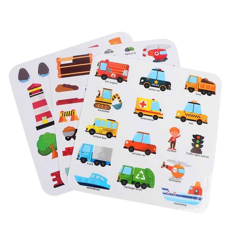 Adesivi in silicone Sezoz riutilizzabili Crea temi diversi per bambini Libro di adesivi per l'educazione precoce del puzzle dei cartoni animati