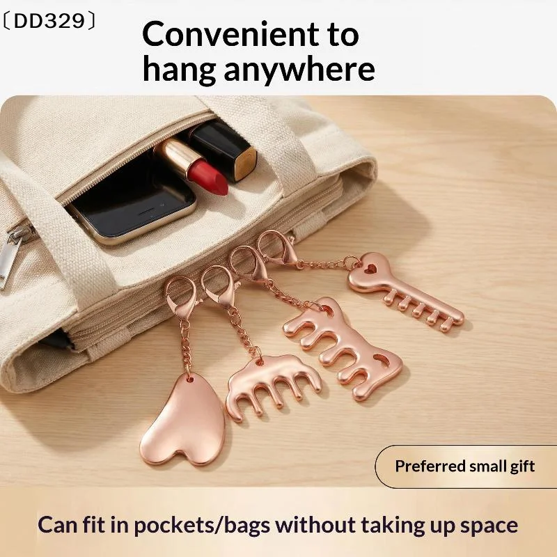 Multifunctional Massage For Dredging The Head Meridians Five-Tooth Comb Gua Sha Board Mini Comb Brush Keyring Key Chain 〔DD329〕
