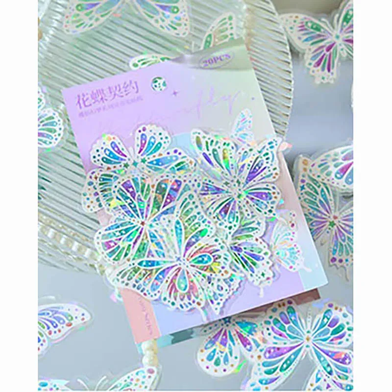 

Shell Light Shining PET Sticker Rainbow Butterfly Die Cut Sticker PK20 For DIY Crafts Decor, Card Making, Scrapbooking, Journal