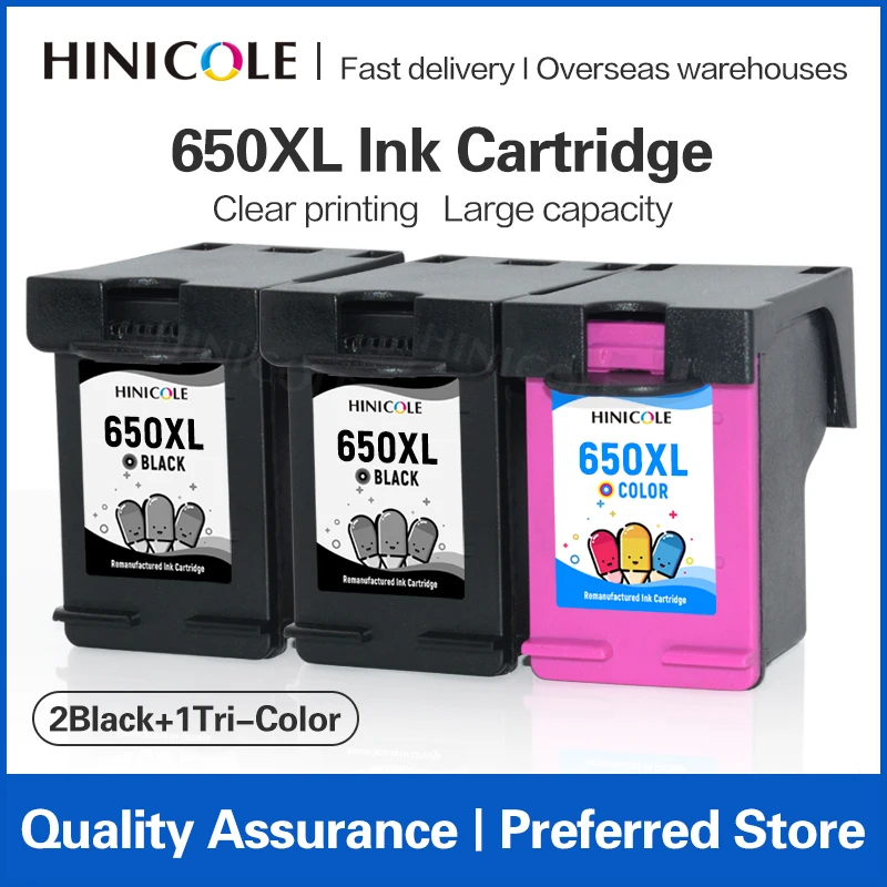 HINICOLE 3PK Remanufactured Ink Cartridge 650 650Xl For HP650 For Deskjet 1015 1515 2515 2545 2645 3515 4645 Inkjet printer