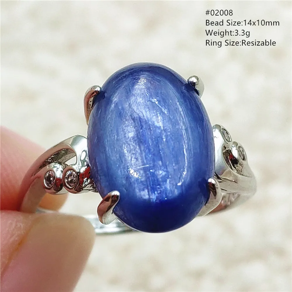 Natural Blue Kyanite Oval Adjustable Ring Size Women Men Cat Eye Blue Kyanite 925 Sterling Silver AAAAAA