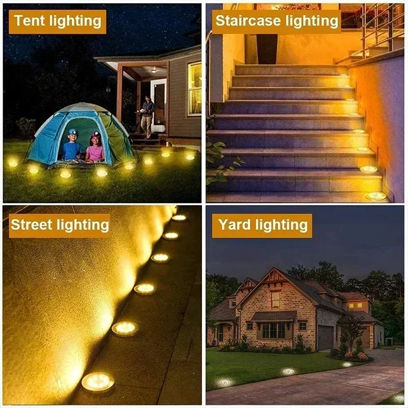 8 LEDs Outdoor Solar LED Floor Lamp Lawn Light Waterproof Underground Lamps for Lawn Decoration Garden Terrace Courtyard