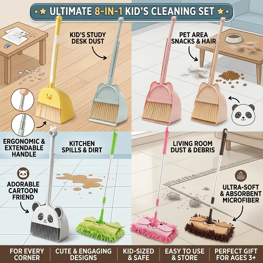 Children Play House Toys Mini Broom with Dustpan Funny Cleaning Toys Children Sweeping House Cleaning Toy Set