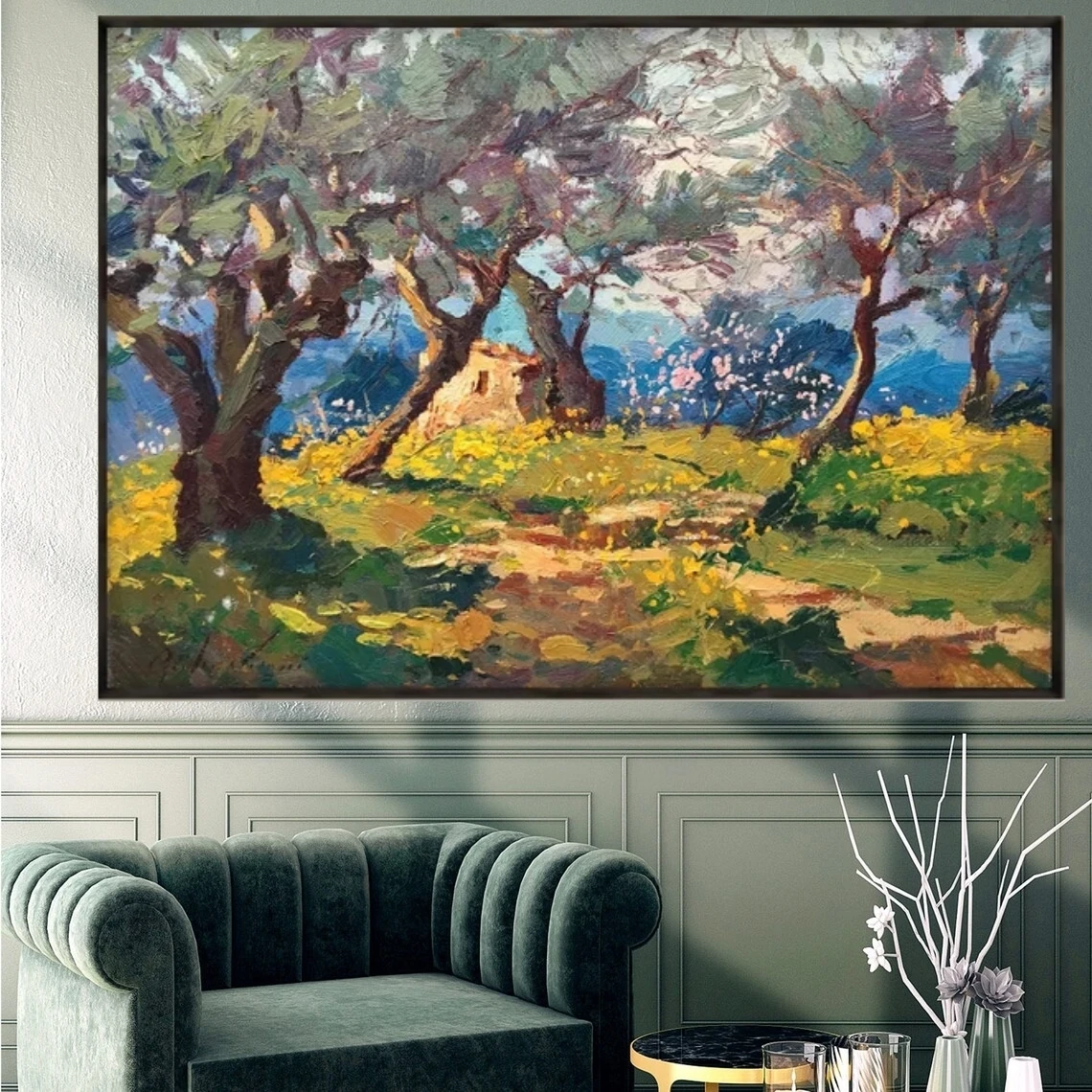 Olive Trees Painting on Canvas, Hand Made Replica Oil Painting, Impressionist Landscape Art, Living Room Wall Decoration Artwork