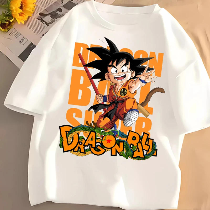 Dragon Ball Kinder-Kurzarm-T-Shirt aus Baumwolle, Sommer-Freizeit-T-Shirt für Jungen, Baumwoll-Rundhals-Oberteil mit Anime-Print, Cartoon-Pullover