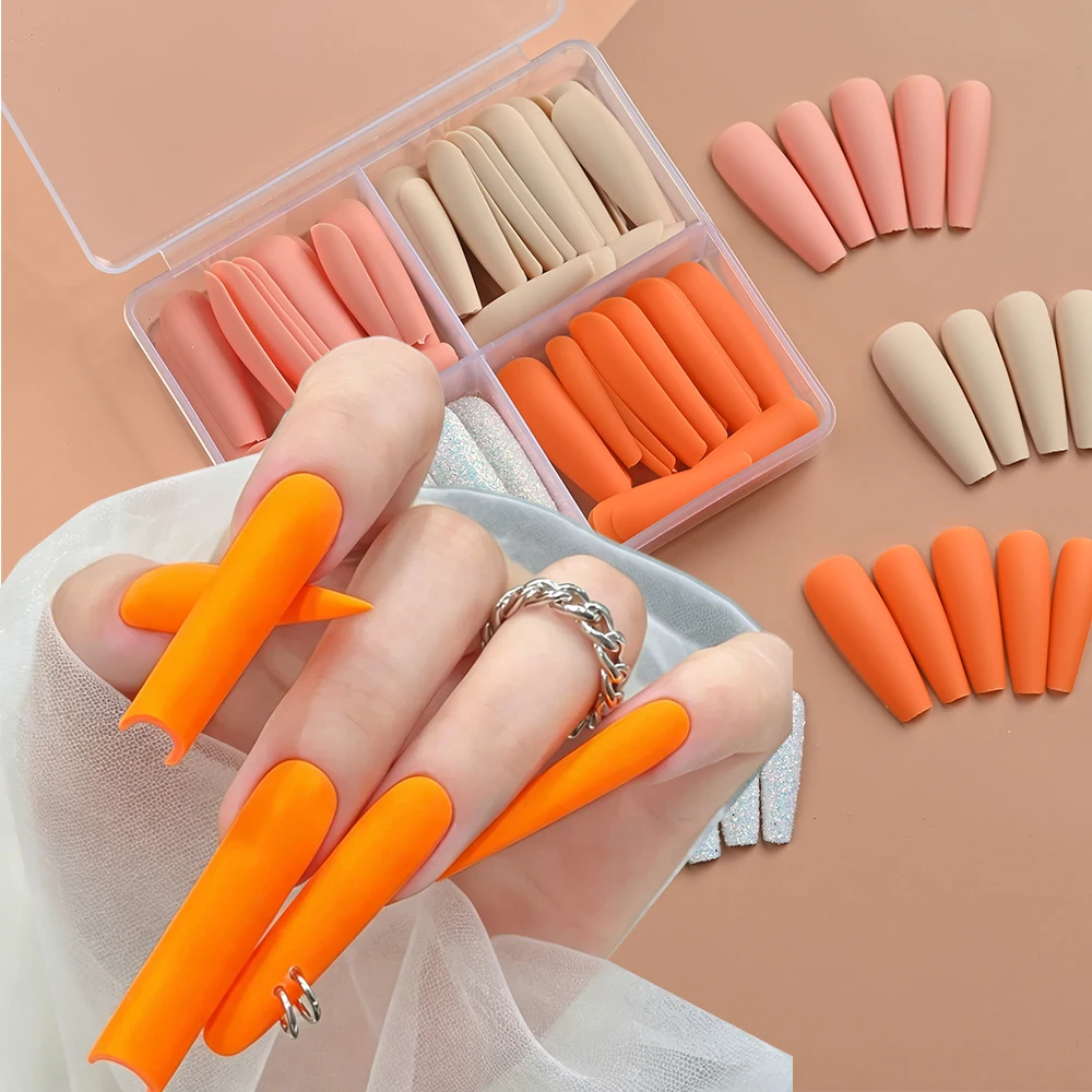 

96pcs Long Ballerina Fake Nails Mixed Color Matte&Glitter Coffin Full Cover Press On Nails For DIY Manicure Reusable False Nails