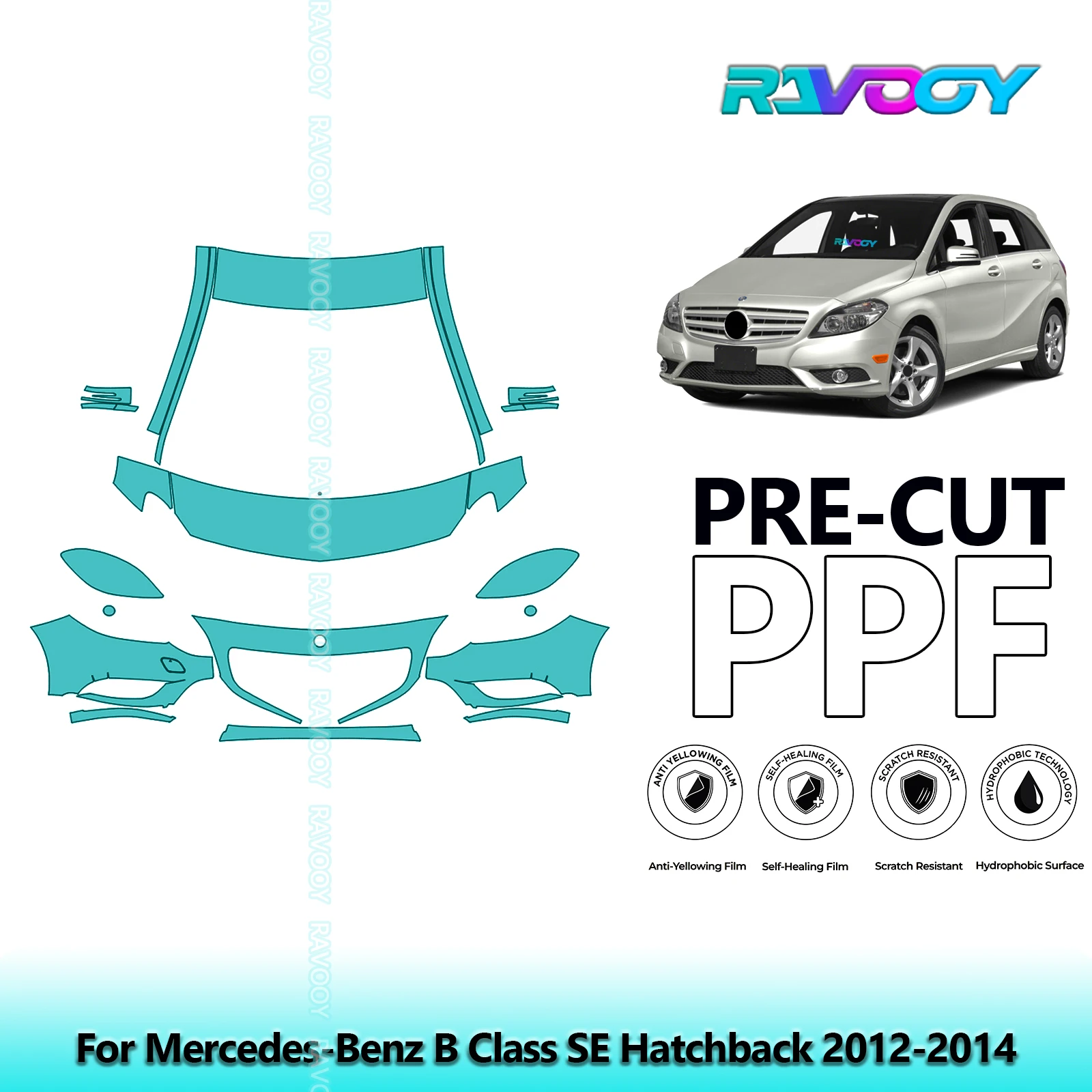 

Car Front Kit Clear Bra Precut PPF Paint Protection Film For Mercedes-Benz B Class SE Hatchback 2012-2014