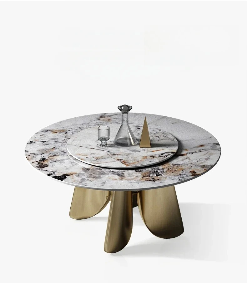 AAN Italian Light Luxury Stone Plate Dining Tables And Chairs Set Modern Simple High-Grade Round Turntable Dining Table Home