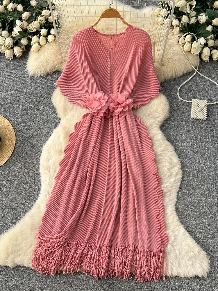 

Корейская плиссированная длинная юбка трапециевидной формы с высокой талией Pure Desire, летняя модная универсальная юбка с поясом для поездок на работу