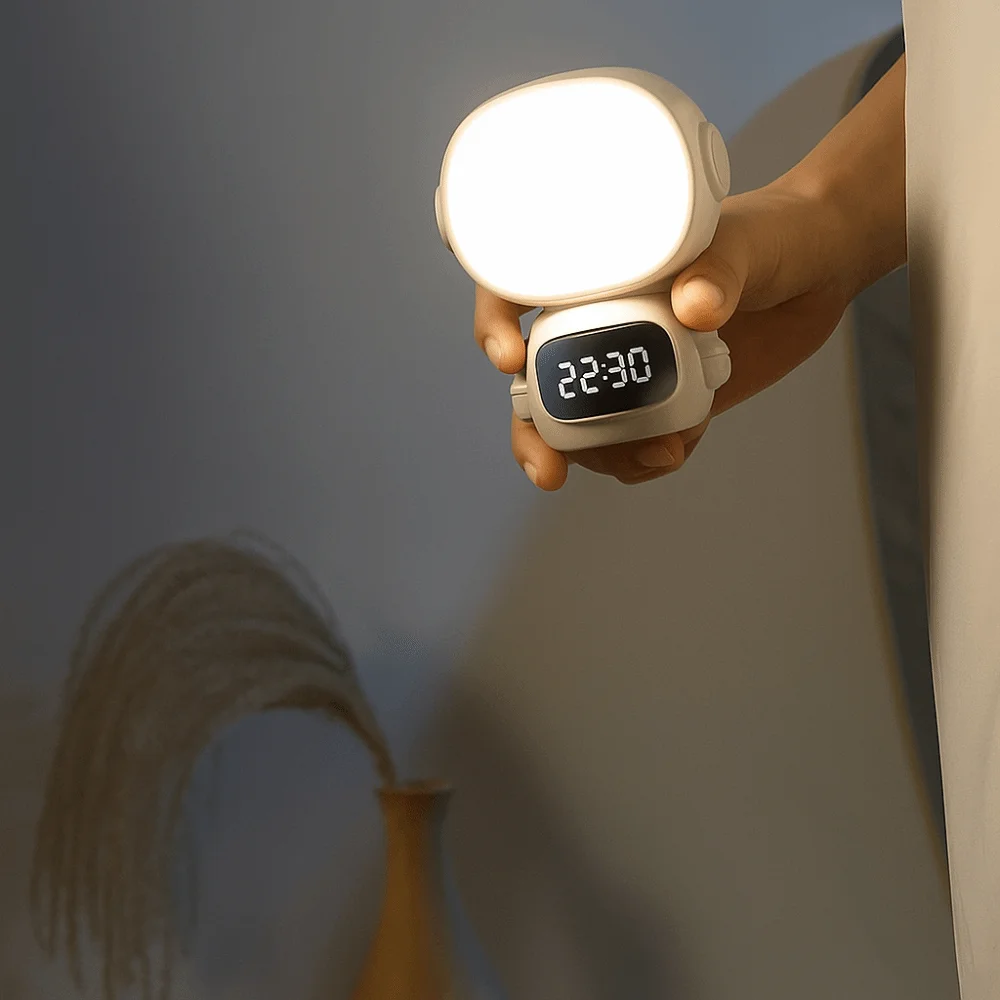 Warm Light Astronaut Clock Night Light Digital Clock USB Rechargeable Remote Control Dimmable LED Lamp 3-in-1 Eye-Care Light