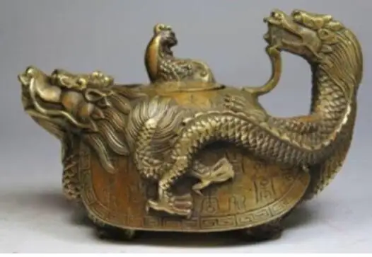 Decorated Old Bronze Chinese Copper Handwork Dragon Tea Pot Antique Crafts Sculpture Home15~13cm incense burner