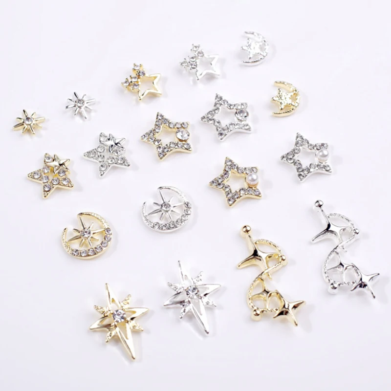 10 Stuks 3d Metaal Holle Pentagram Sterren Crystal Nail Charms Vijfpuntige Ster Steentjes Nagels Kunst Decoraties Sieraden Manicure