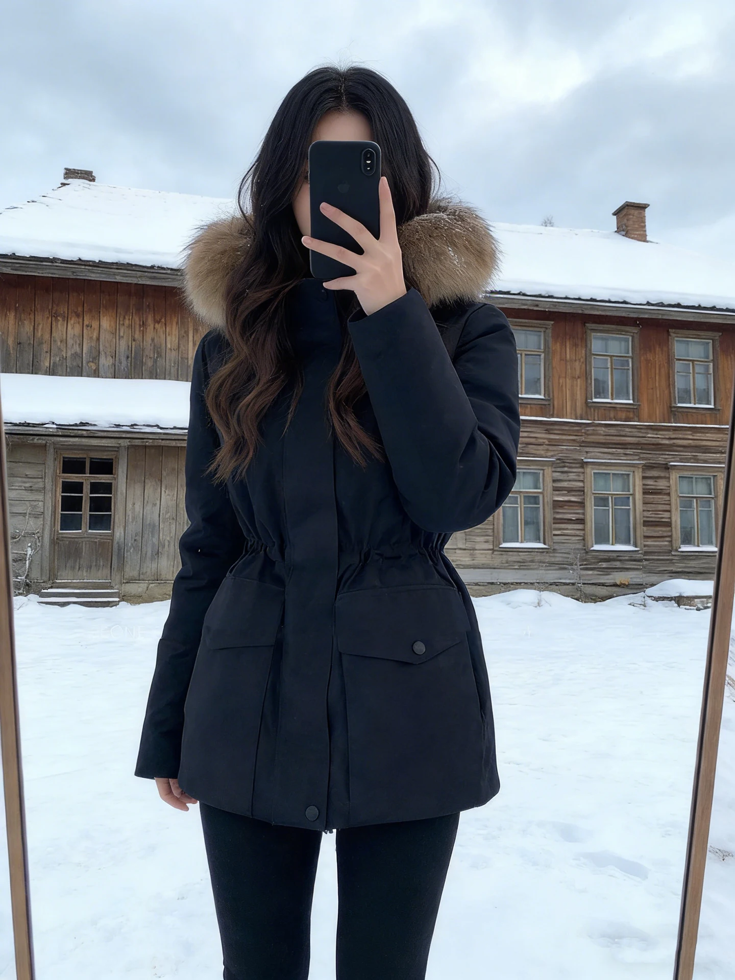 

Женское зимнее пуховое пальто с меховым воротником и капюшоном, лыжная одежда для похудения, дизайн талии, уличный теплый уютный хлопковый пуховик