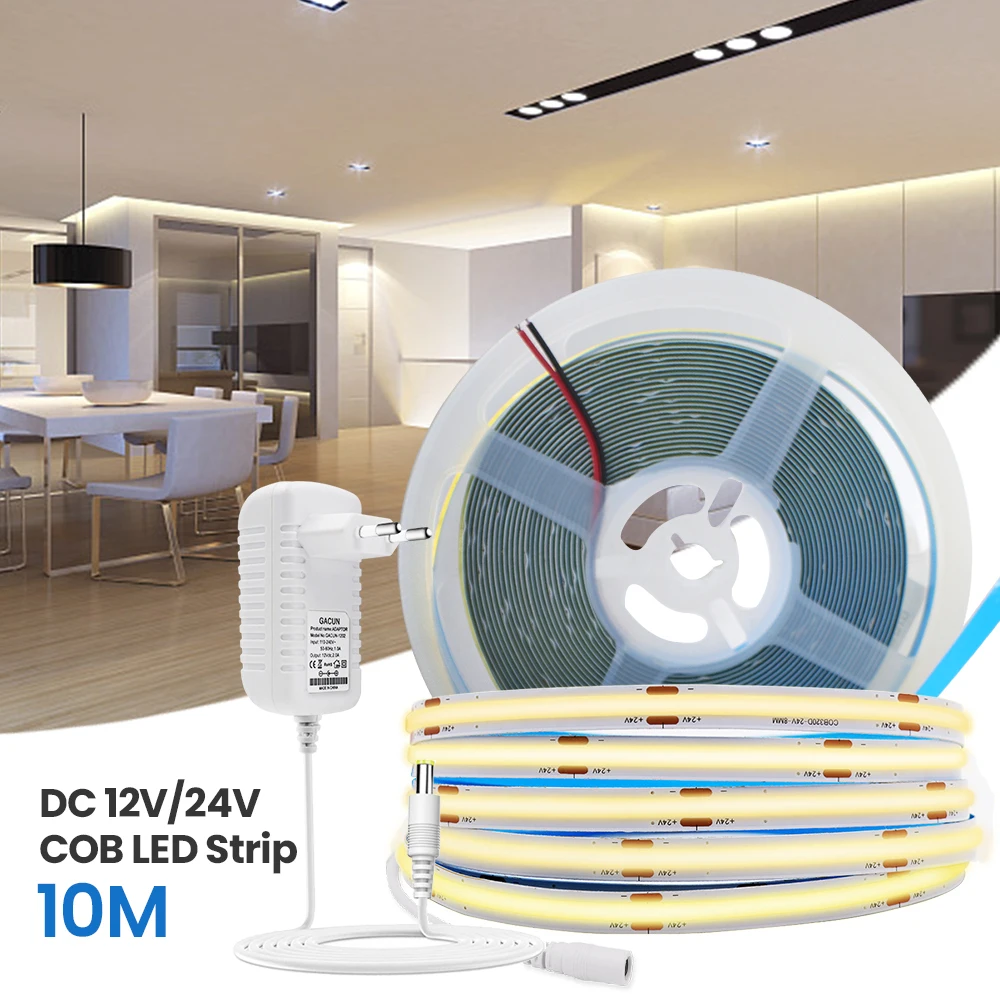 5M 10M FOB LED Tape Light 12V 24V High Density Soft Flexible COB 320LEDs/M Strips Lamp 3000K 4000K 6500K CRI90 Bedroom Kitchen