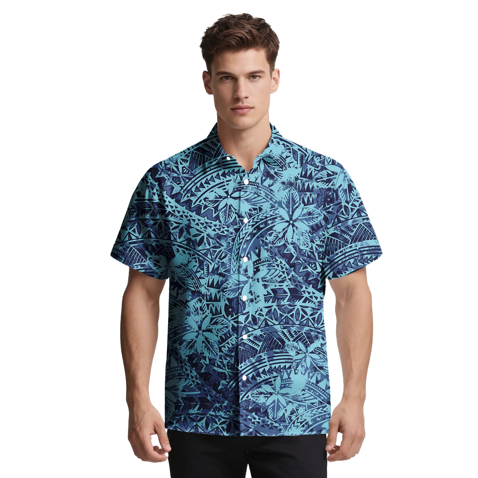 الصيف هاواي زر قمصان مجموعة للشاطئ مخصص ساموا الاستوائية نمط طباعة الرجال الملابس البولينيزية أزياء الرجال ألوها قميص #4