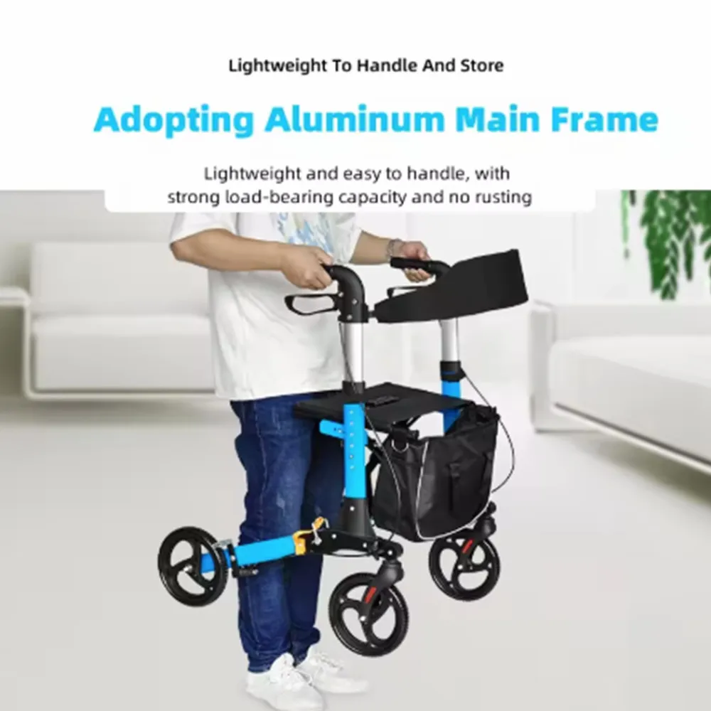 Elderly Disabled Rehabilitation Walking Assist Rollator Walker Aluminum Alloy Folding Pulley Training Mobility Aid Household